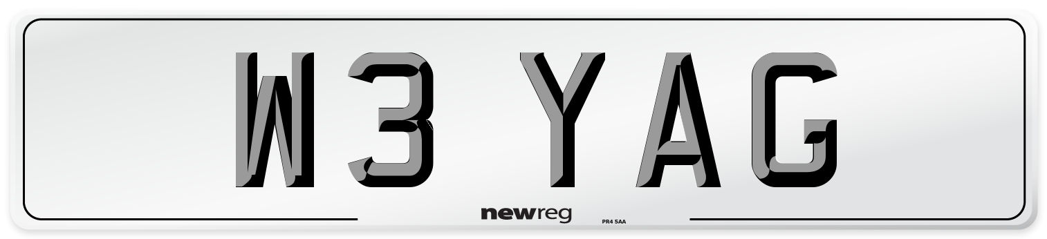 W3 YAG Number Plate from New Reg